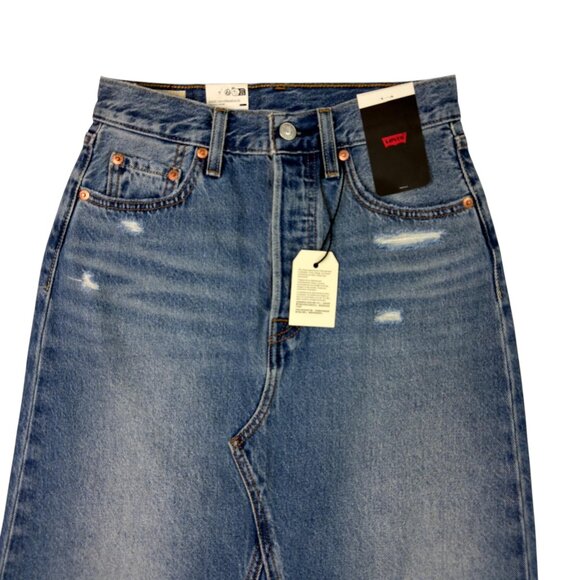 Levi’s Premium Iconic Long Denim Maxi Skirt Blue Women’s 24 / 00 / XXS NWT - Picture 4 of 16